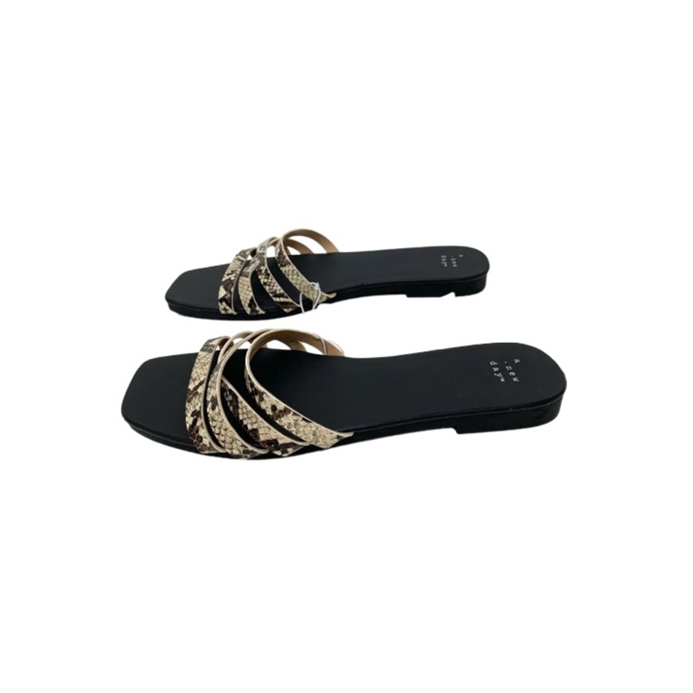 A New Day Joan Cream Gray & Black Python Print Strappy Slide Sandals Flats Nwt